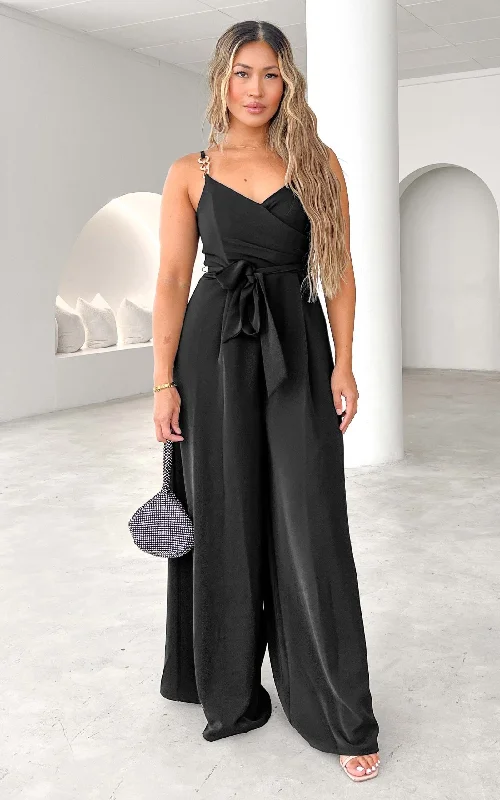 Fashion Forward Femme Diaz Shirred Back Panel Wide Leg Jumpsuit - Black