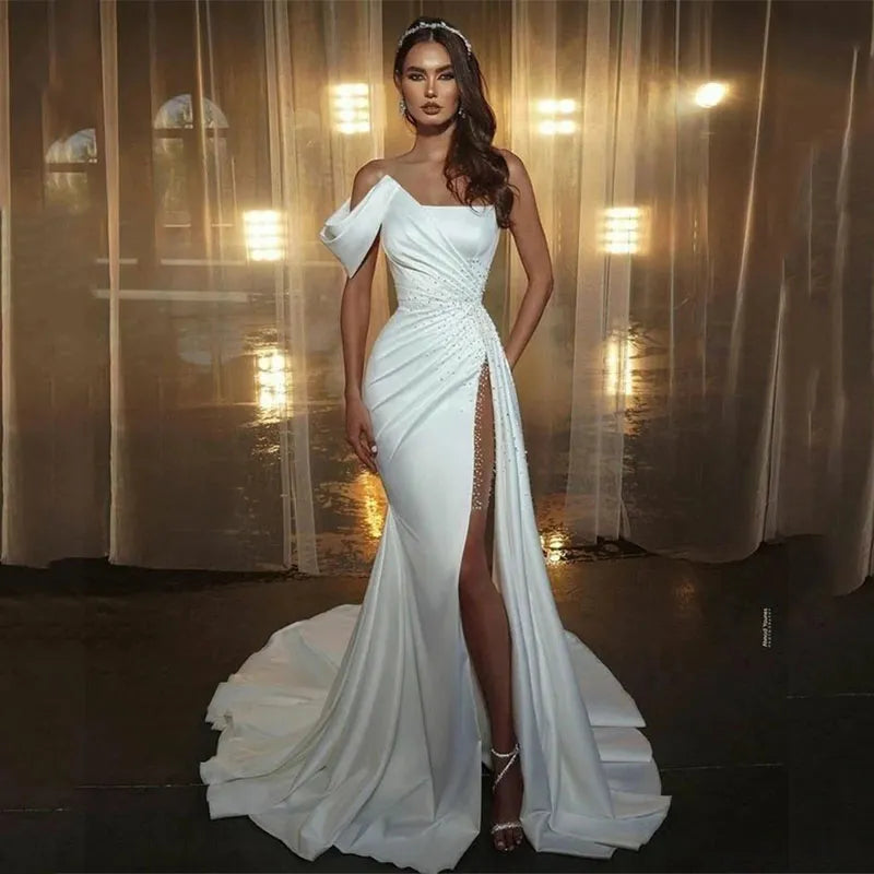 Everyday Wear Elegant Tulle Mermaid Wedding Dresses Strapless Pleats Bride Dress Classic Sleeveless Wedding Gowns