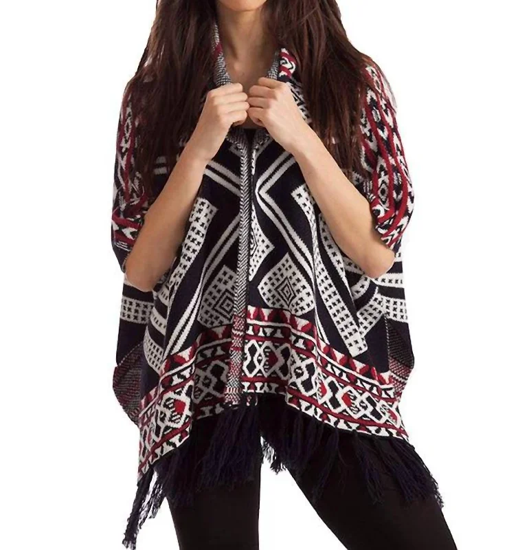 Women's Clothing Boutique Hannah Tassel Poncho In Black/red