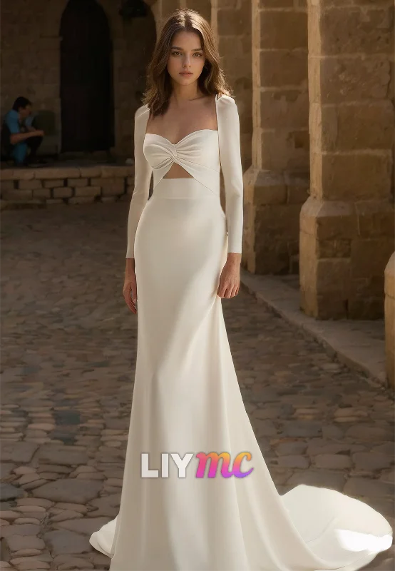 Seasonal Clearance Sweetheart Long Sleeves Illusion Sleek Mermaid Wedding Dress