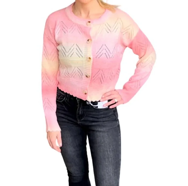 Women Wear Online Pointelle Knit Cardi In Strawberry