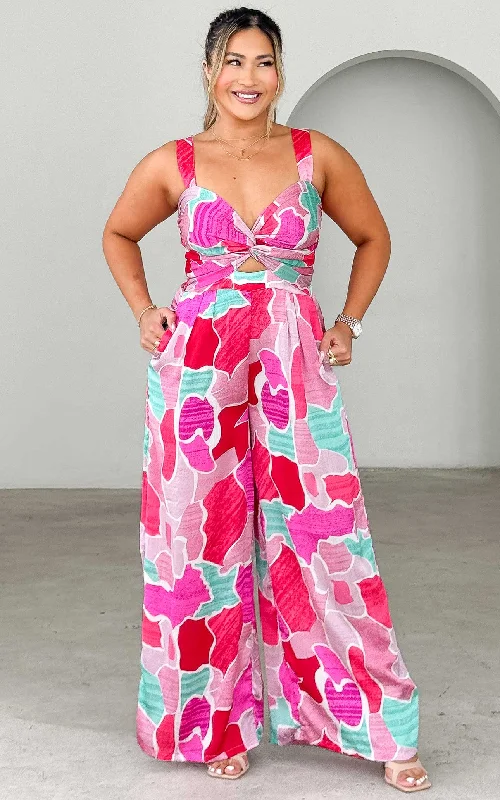 Clothes For Women Better Days Wide Leg Jumpsuit - Pink Print