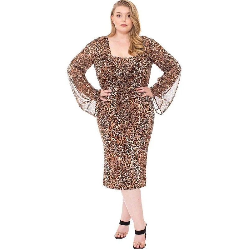 Women's Street Style Casual Wear Leopard Print Cardigan & Dress Plus Size Set