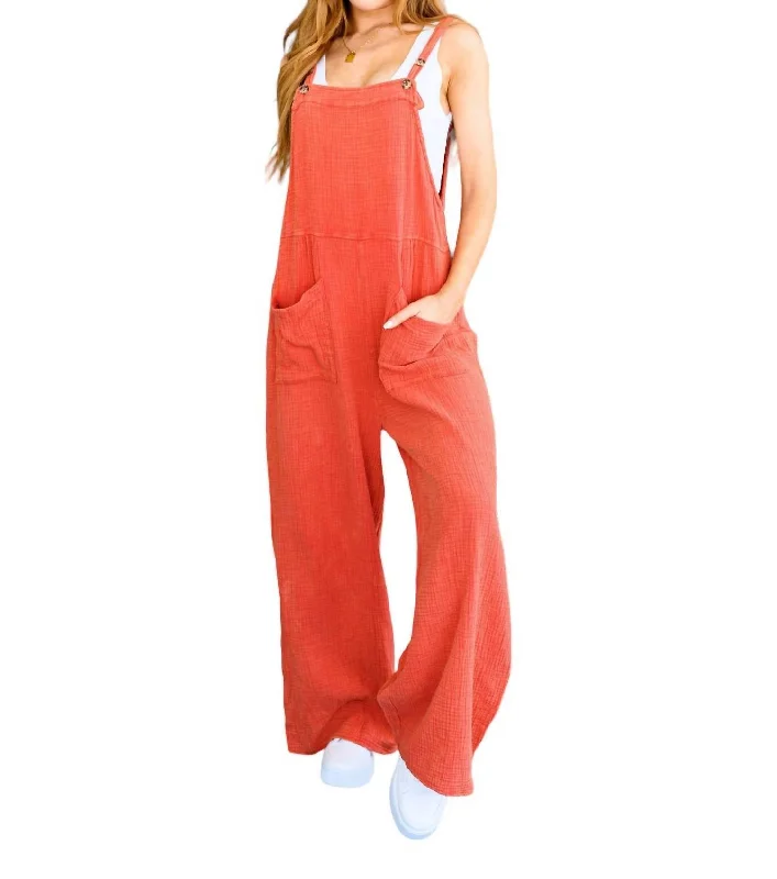 Women's Clothing for All Occasions Yankee Doodle Crinkle Woven Jumpsuit In Orange