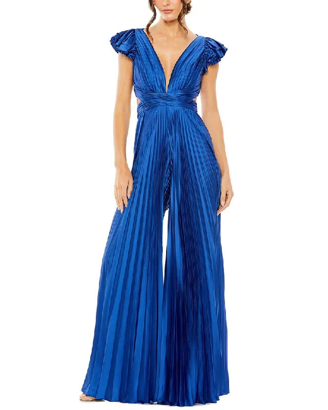 Athleisure Wear Special Offer Mac Duggal Ruffle Cap Sleeve Cutout Heat Pleated Jumpsuit