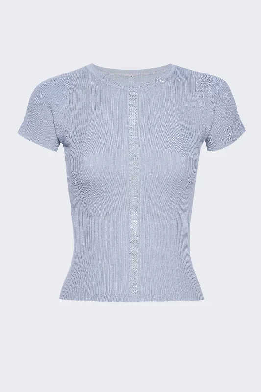 Sale Clearance Crew Neck Short Sleeve Sweater In Dusty Blue