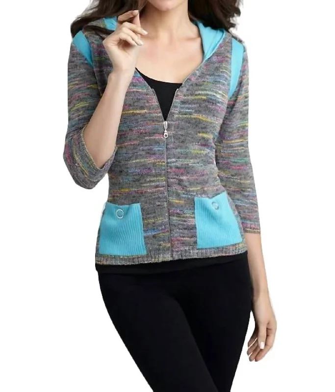 Classic Women's Fashion Colorblock Melange Cardigan In Gray Multi