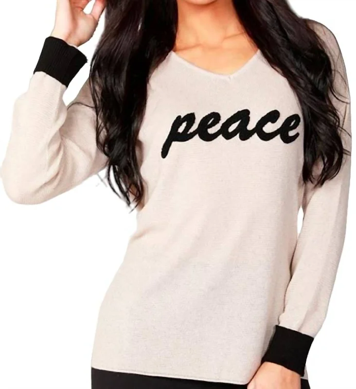 Best Online Boutiques Peace V-Neck Top In Beige/black