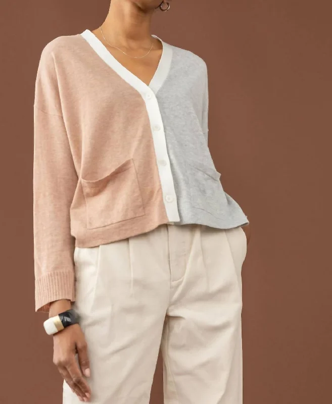 Discount Store Color Blocked Pocket Cardigan Sweater In Heather Grey/truffle