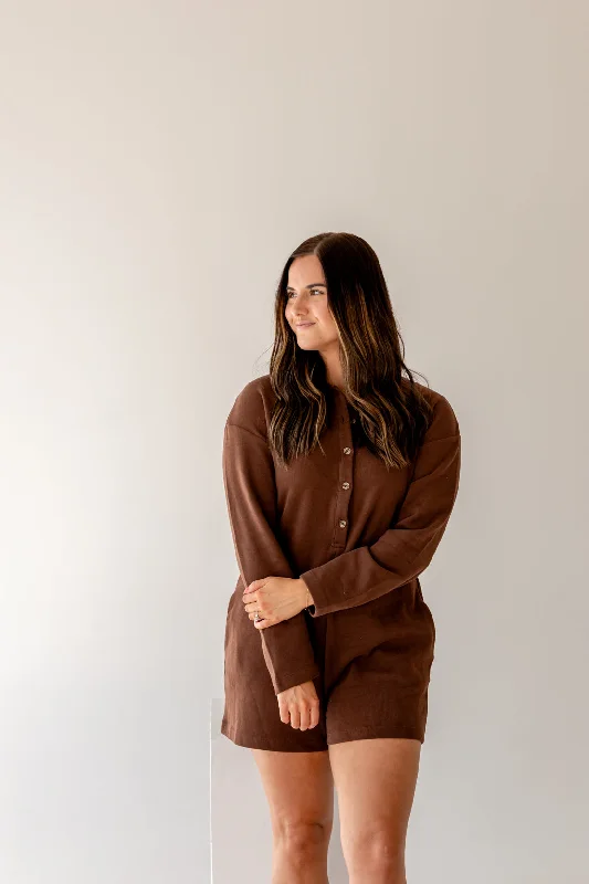 The Epitome Of Modern Women's Fashion Elle Knit Button Up Romper | Chocolate