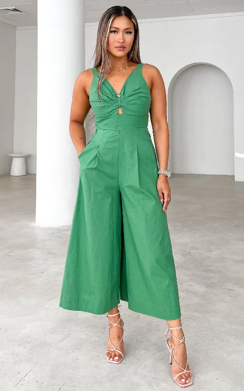 Wardrobe Update Wendy Wide Leg Culotte Jumpsuit - Forest Green