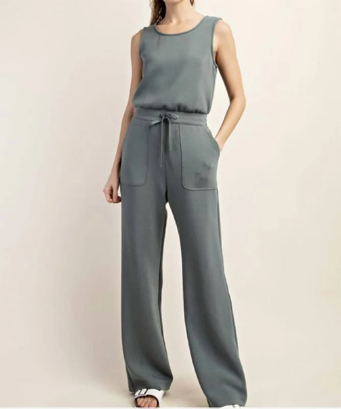 The Epitome Of Modern Women's Fashion Scuba Jumpsuit In Sage Leaf