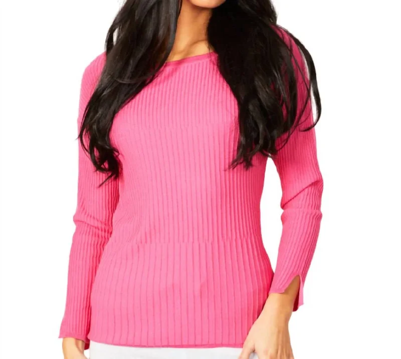 Luxury Women's Clothing Ribbed Crew Neck Top In Petal