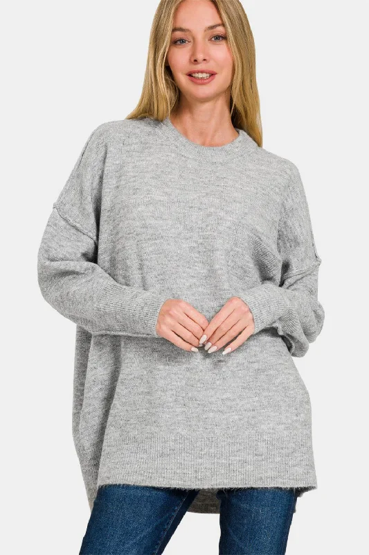 Stylish Loungewear for Women High-Low Hem Drop Shoulder Sweater