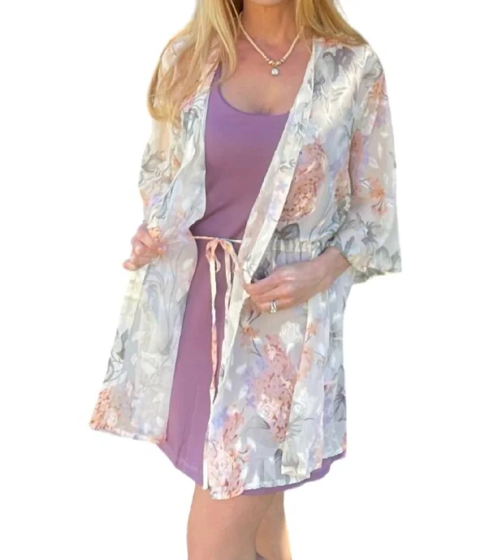 Chic Women's Clothing Floral Printed String Waist Kimono In Multi