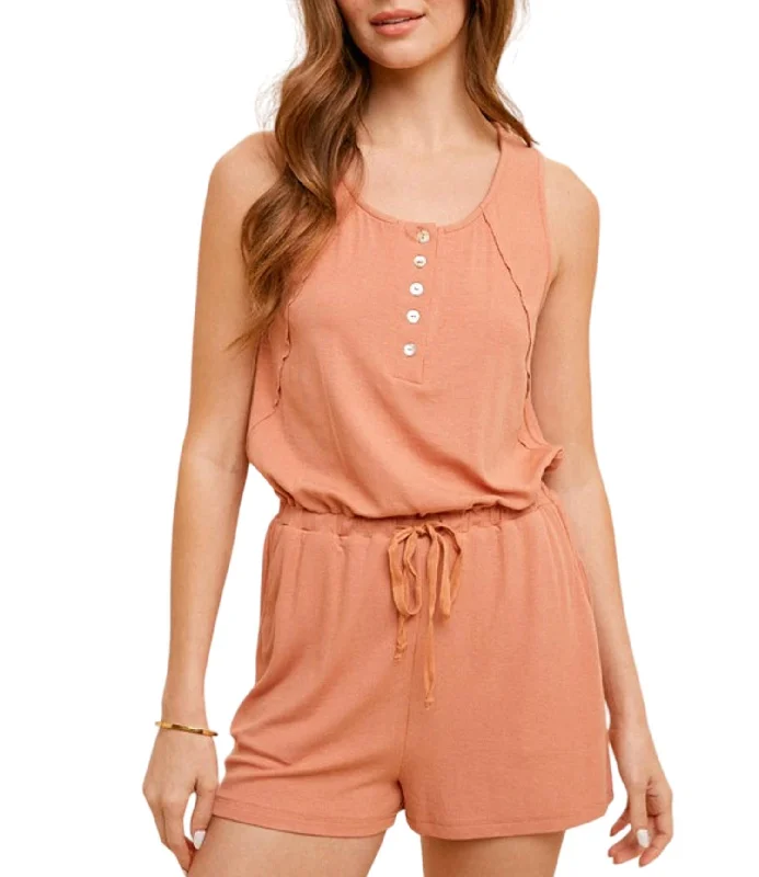 Trendy Women's Collection Relaxed Rib Sleeveless Romper In Terracotta