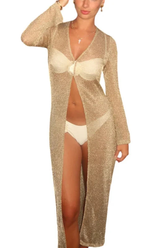 Women Wear Boutique Long Sleeve Cardigan In Gold Metallic