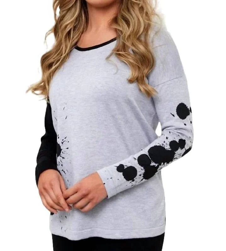 Clothes For Woman Splatter Color Block Crew Neck Sweater In Frost Combo