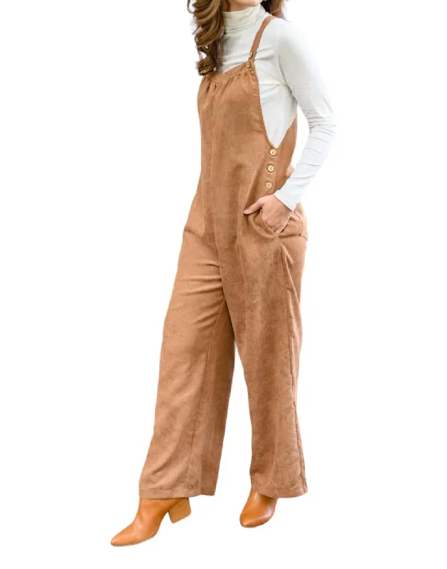 Affordable Women's Fashion Corduroy Jumpsuit In Camel