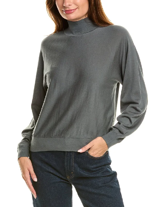 Trendy Women's Apparel for All Seasons Theory Blouson Turtleneck Wool-Blend Sweater