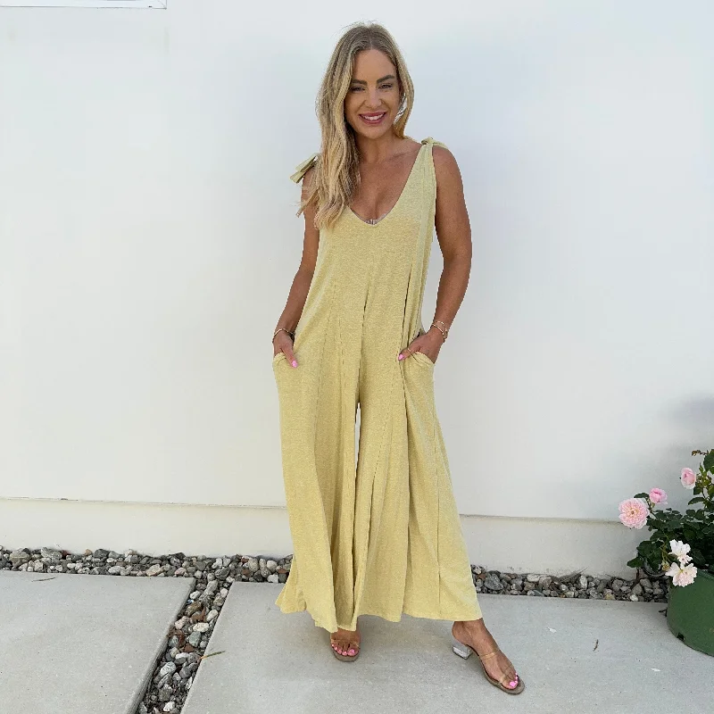 Online Boutiques Clothing Yellow Terry Cloth Wide Leg Jumpsuit