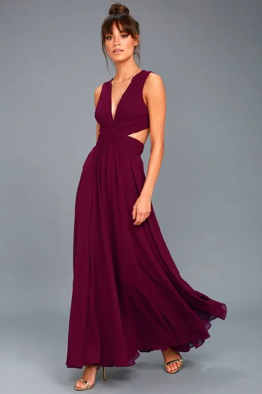 Women's Clothing Online Sale Georgette Burgundy Maxi Dress