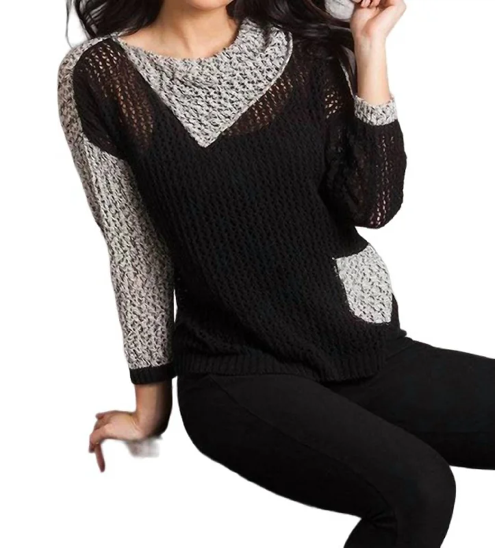 Sophisticated Fashion Crochet Draped Neck Top In Black Frost