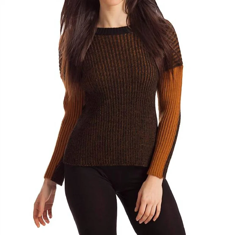 Must-Have Styles Maggie Two Tone Ribbed Sweater In Blackmustard