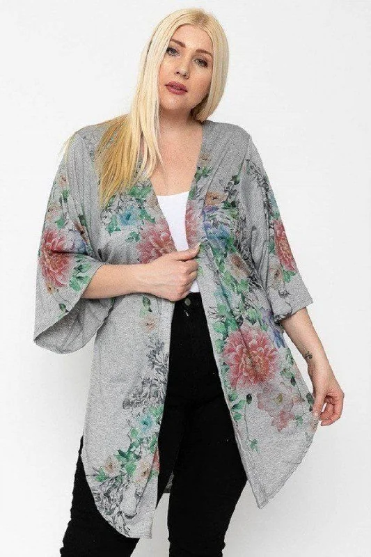 Modern Women's Apparel Floral Print, Long Body Cardigan