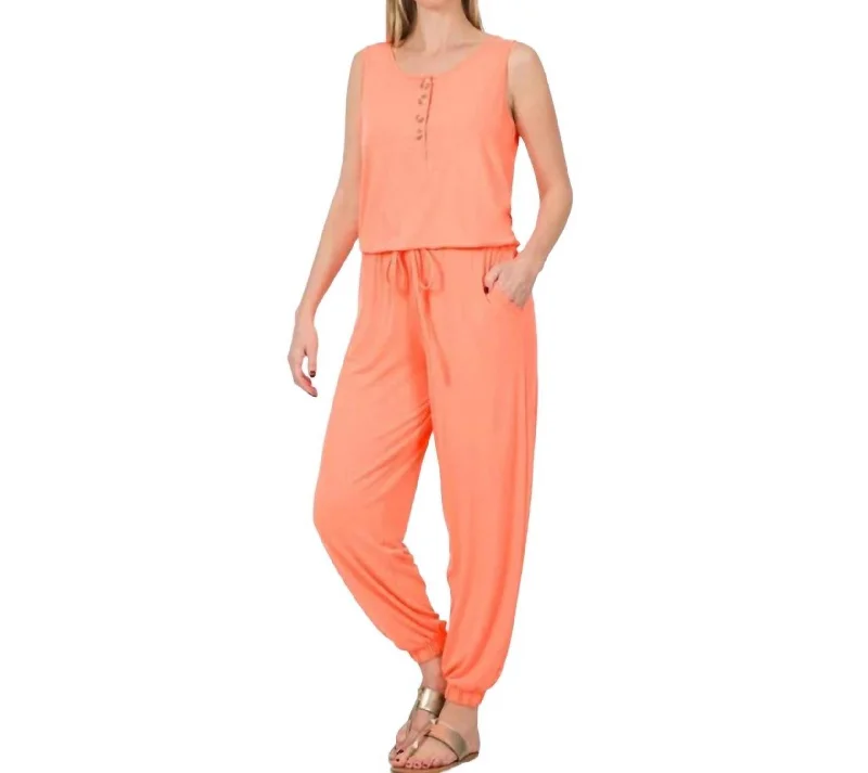 Discover Now Relaxing Weekend Sleeveless Jumpsuit In Coral