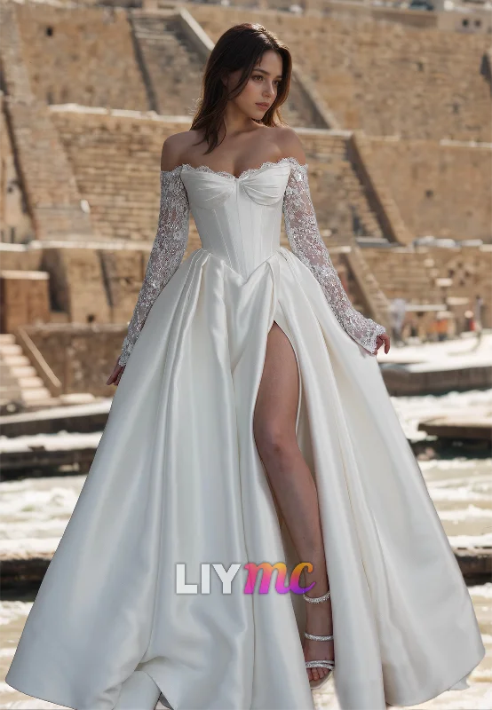 Unbeatable Prices Sweetheart Strapless Lace Appliques Pleated Satin A-Line Wedding Dress