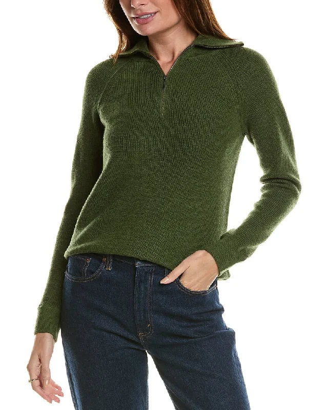 Vintage Women's Fashion Forte Cashmere Rib Mock Neck Wool & Cashmere-Blend 1/2-Zip Sweater