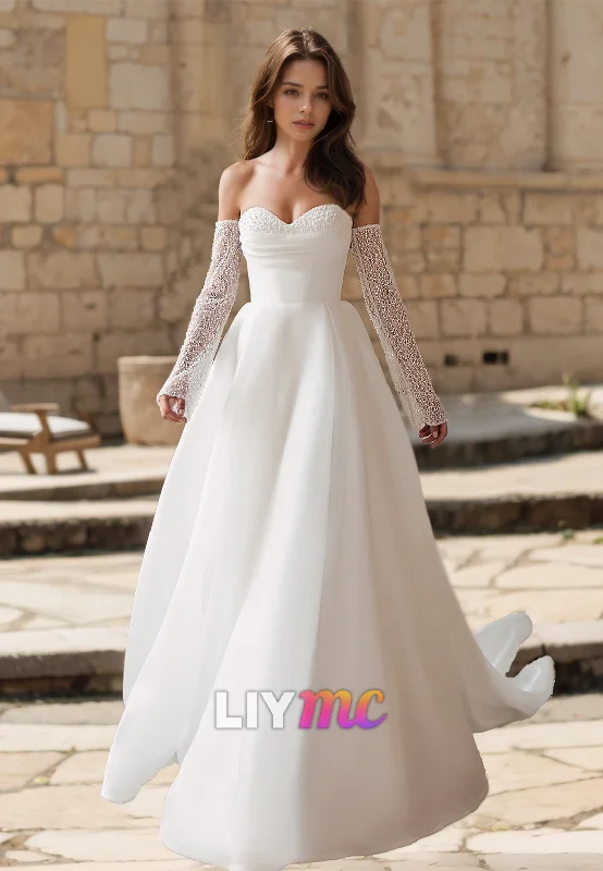 Everyday Fashion Sweetheart Strapless Pearl Beaded Ball Gown Wedding Dress