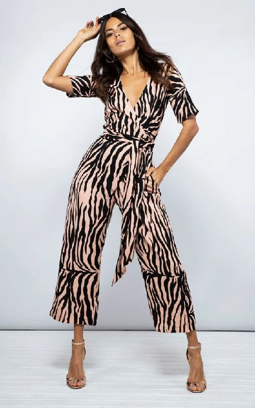 Relaxed Fashion Atlantis Wrap Jumpsuit In Blush Zebra