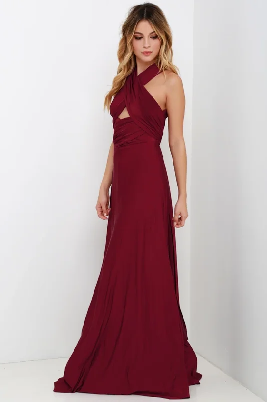 Chic Women's Clothing for Work and Travel Always Stunning Convertible Burgundy Maxi Dress