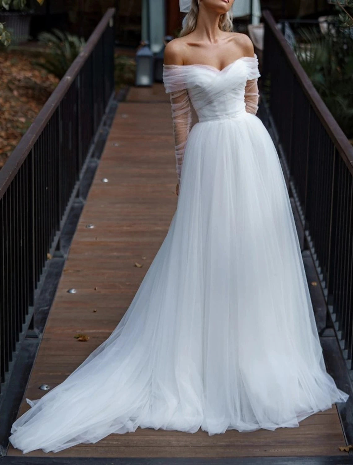 Versatile Style Wardrobe Hall Casual Wedding Dresses A-Line Off Shoulder Long Sleeve Court Train Satin Bridal Gowns With Sash / Ribbon Hall Casual Wedding Dresses A-Line Off Shoulder Long Sleeve Court Train Satin Bridal Gowns With Sash / Ribbon