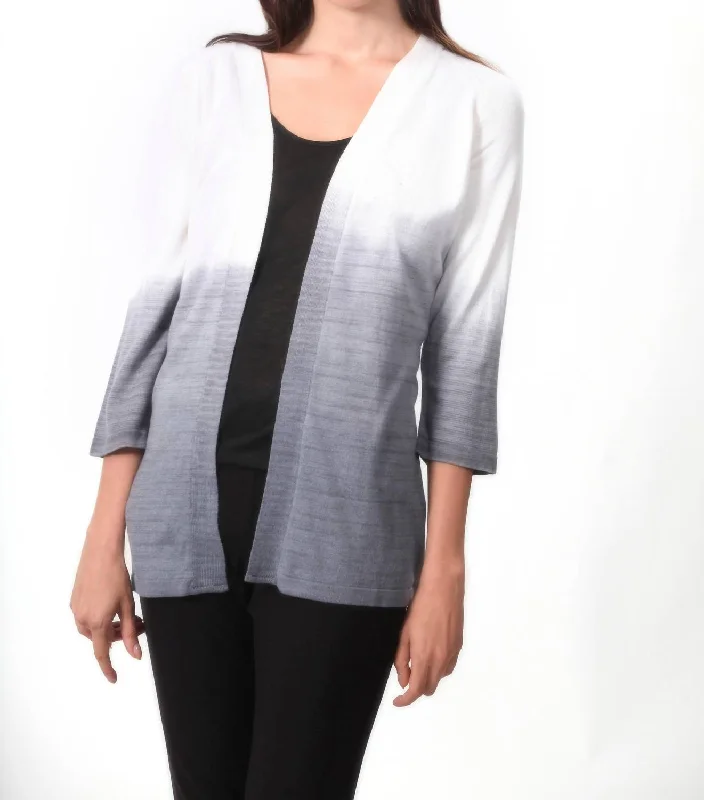 City Fashion Ombre Back-Cutout Cardigan In Gray/white