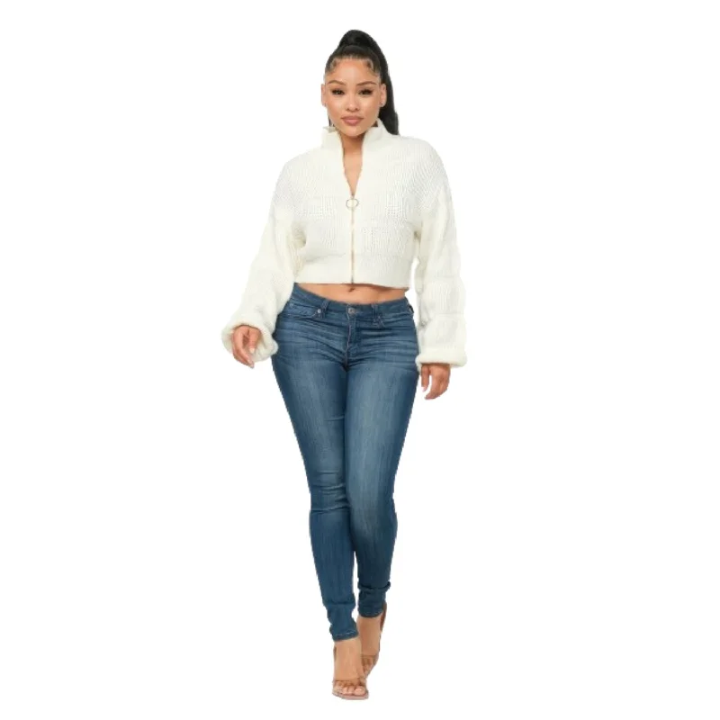 Sophisticated Style Sweater Top W/ Front Zipper