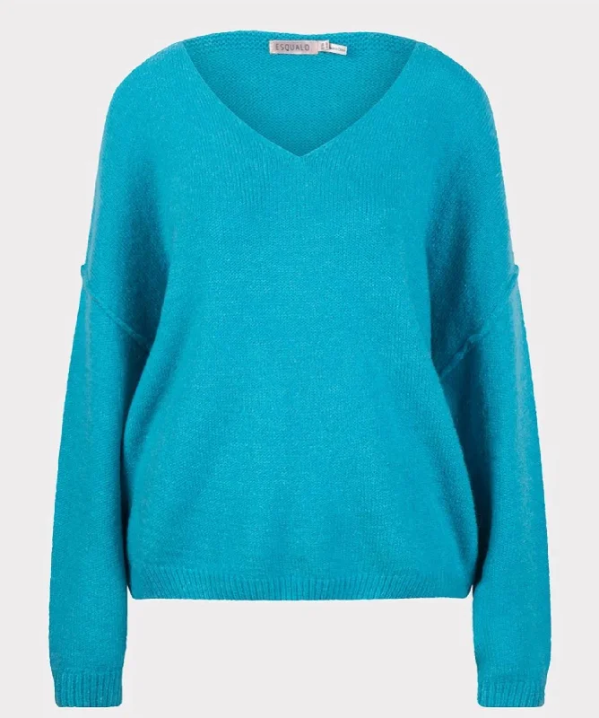 Flash Sale Starts V Neck Sweater In Peacock Blue