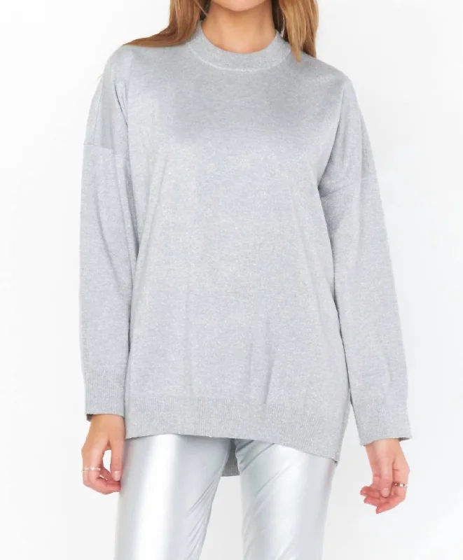 Mega Sales Classic Crewneck Sweater In Silver Metallic Knit