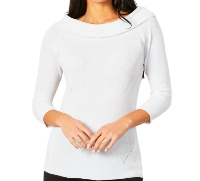 Easygoing Women's Style Off The Shoulder Ribbed Detail Top In White