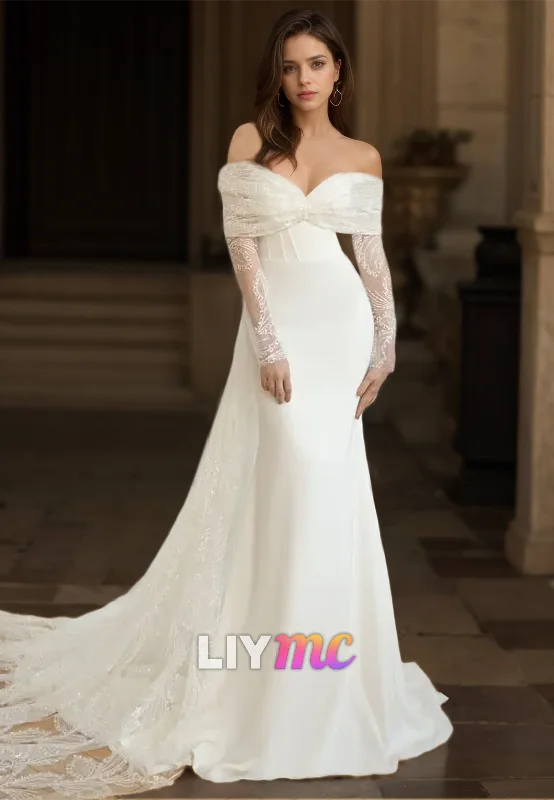 Exclusive Online Sale V-Neck Strapless Lace Appliques Sleek Mermaid Wedding Dress