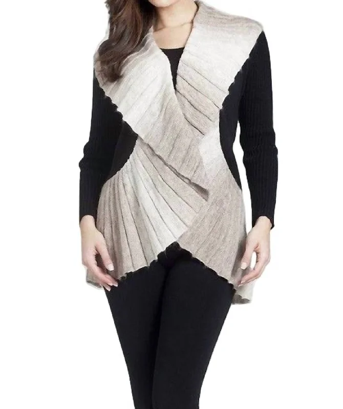 Stylish Women's Apparel Signature Wrap Sweater In Taupe/white