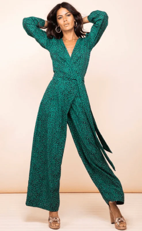 Bold and Elegant Women's Fashion Mossie Jumpsuit in Small Green Leopard