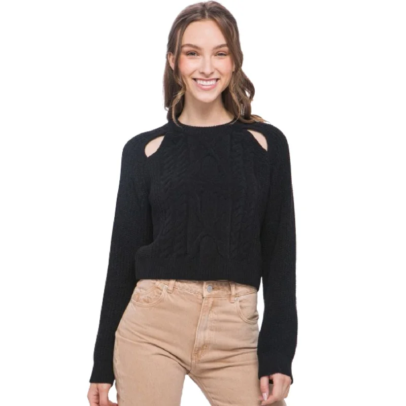 Unique Women's Fashion Pieces Knit Pullover Sweater With Cold Shoulder Detail