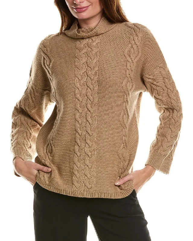 Limited Stock, Big Sale Forte Cashmere Placed Cable Funnel Neck Wool & Cashmere-Blend Sweater