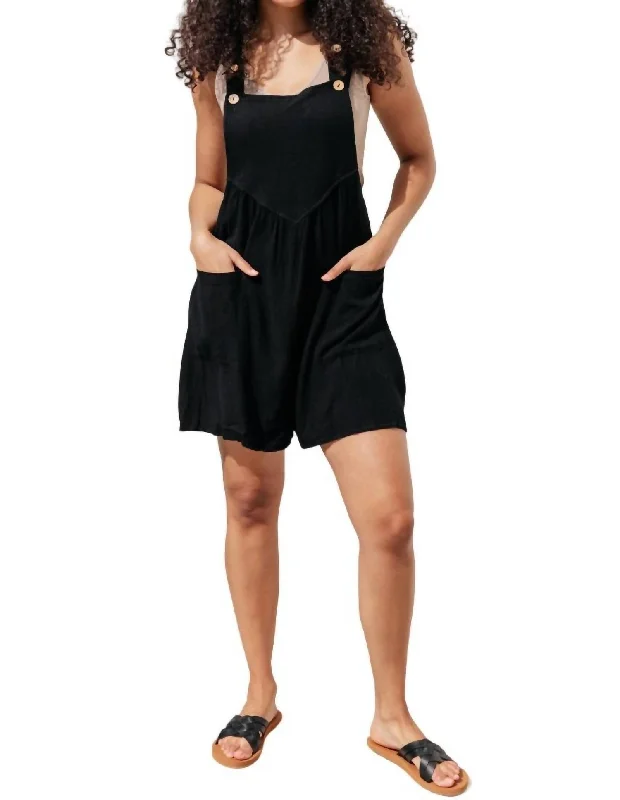 Premium Style I Want You Back Linen Blend Shortalls In Black