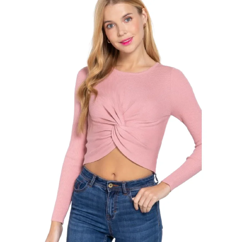 Best Deals Of The Season Crew Neck Knotted Crop Sweater