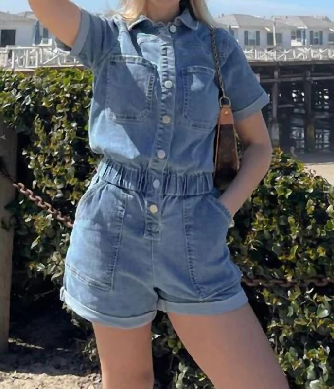 Quality Driven Apparel Jocie Denim Romper In Vaisley