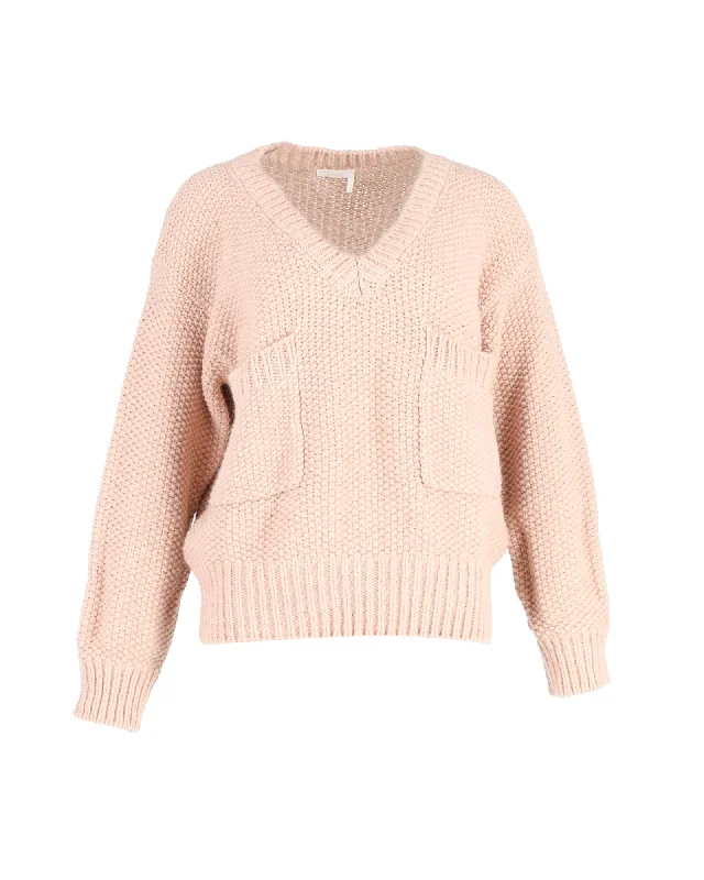 Fashion For Every Occasion Chloé Oversized Chunky V-Neck Sweater in Peach Wool